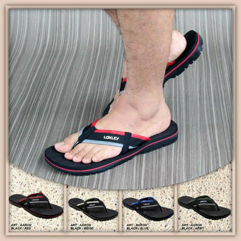 Loxley Sandal Jepit   Pria Aaron BLACK / RED Size 38-44