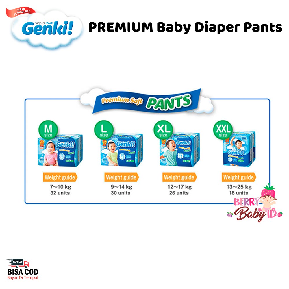 Nepia GENKI Premium Diaper Pants Popok Celana Bayi Diaper XL26 / XL 26 Berry Mart