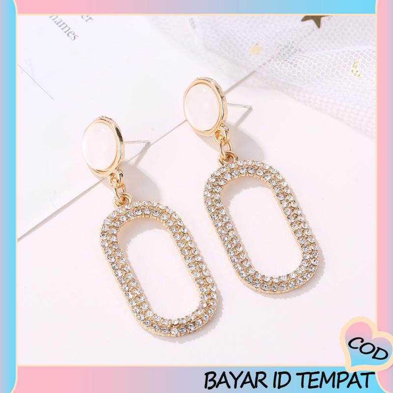 COD❤️ Klip Telinga Berlian Penuh Geometris yang Cocok untuk Semua Anting Opal Wanita-A.one