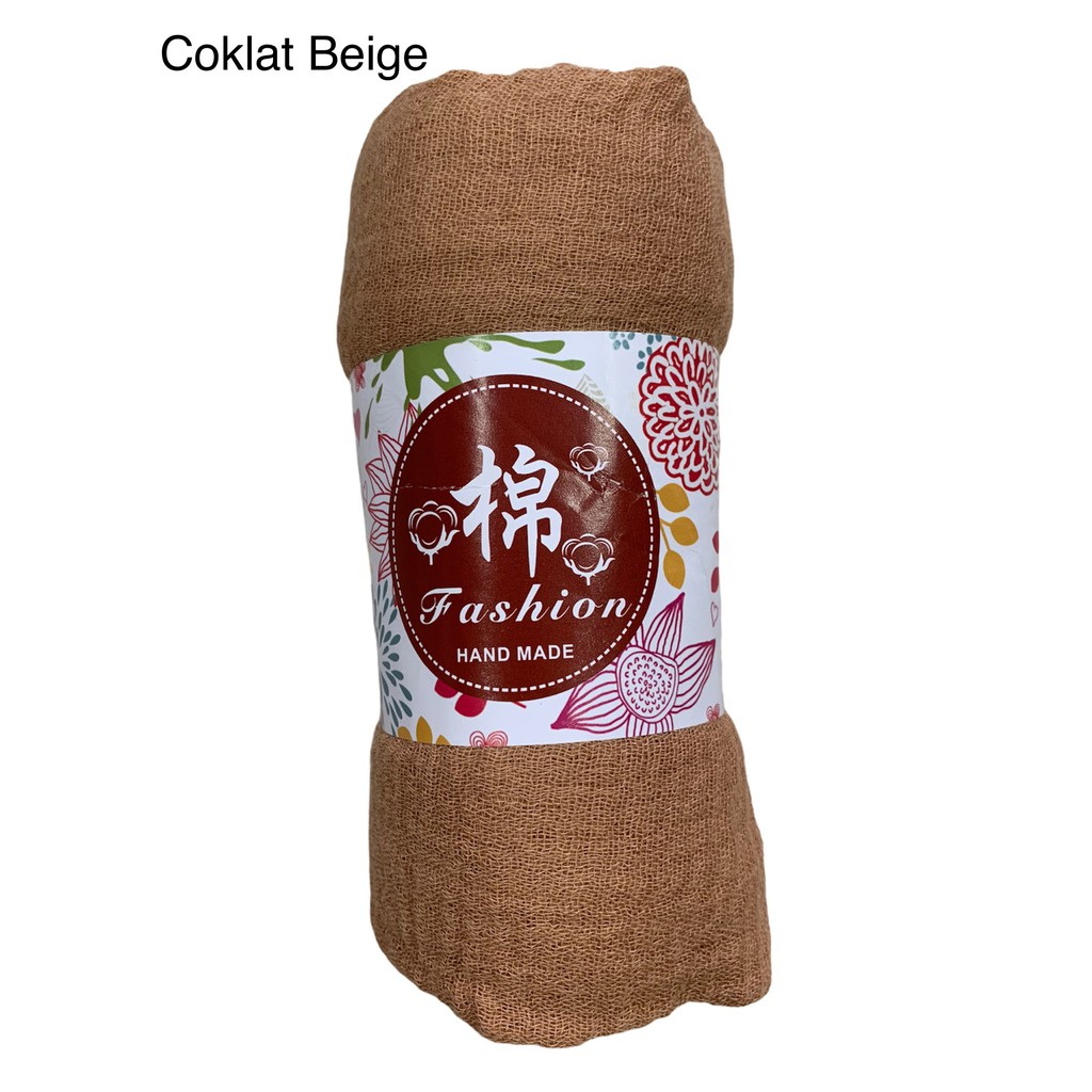 RI04-RI06 FUNSTORE HIJAB PASHMINA CRINKLE SHAWL COTTON WIDE JILBAB BAHAN KATUN PREMIUM IMPORT-Coklat Beige