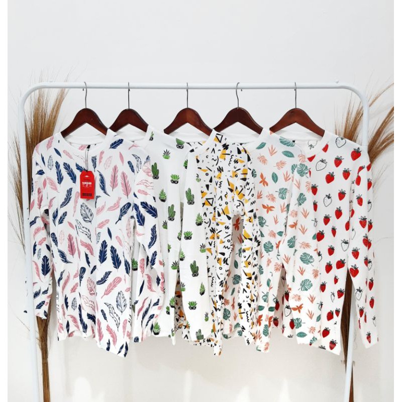 kaos printing rib lengan panjang cewek full cotton