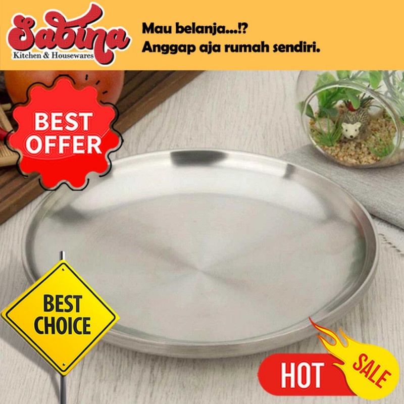 Piring Makan Nampan Baki European Stainless Steel Silver 14cm