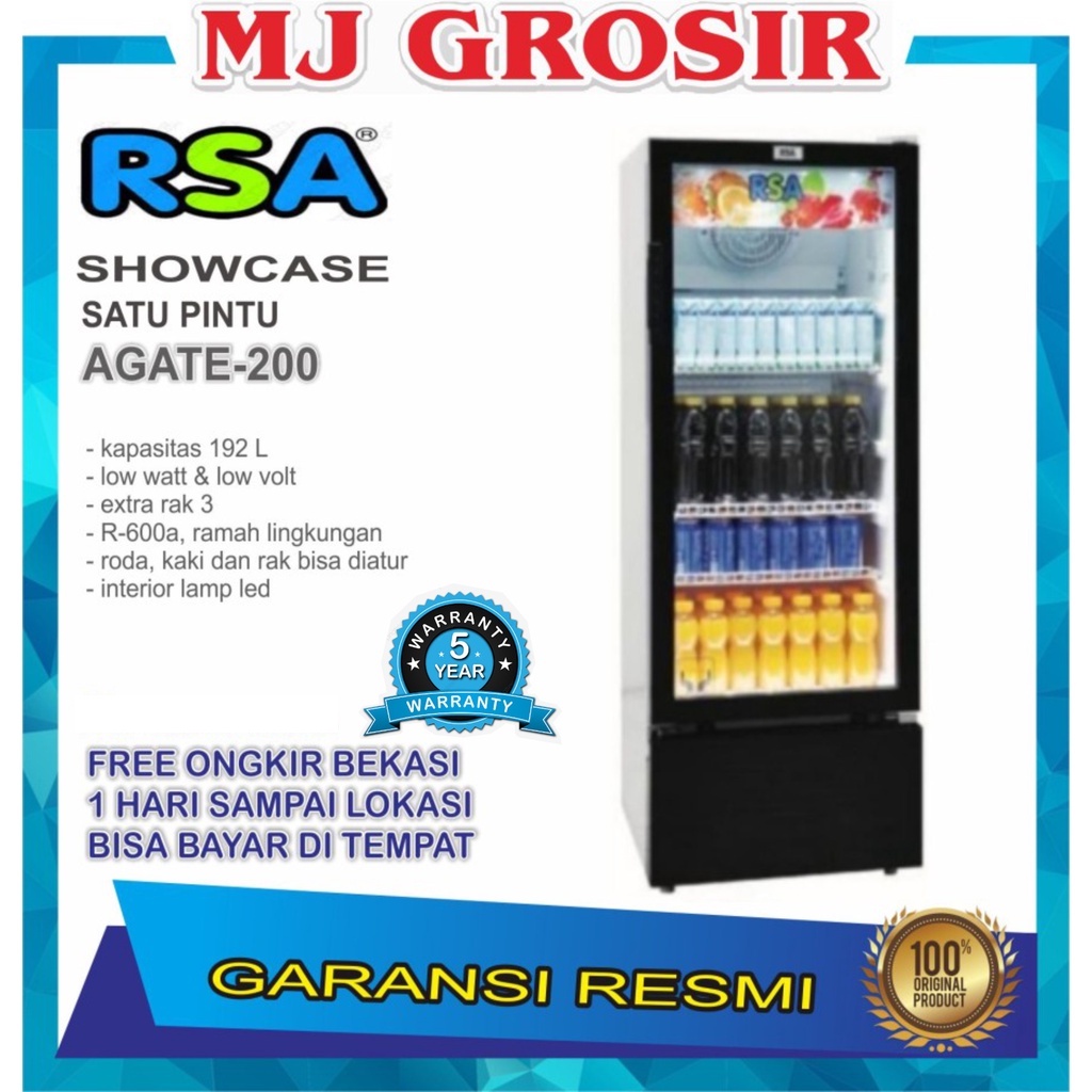 SHOWCASE RSA AGATE 200 3 RAK DISPLAY COOLER KULKAS BY GEA LOW WATT