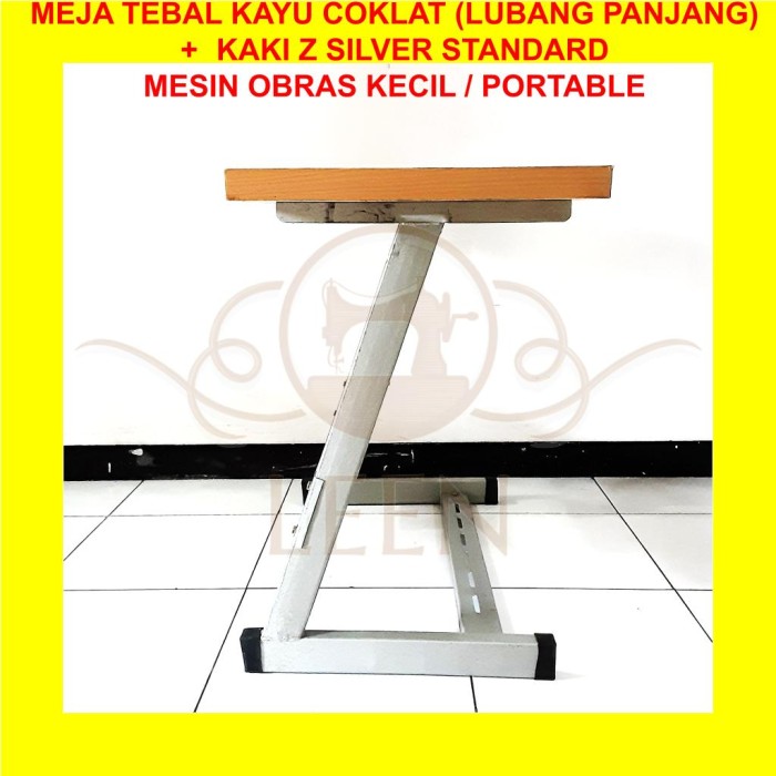 Meja TEBAL &amp; Kaki Z Silver SET Mesin Jahit Obras Kecil / Portable LEEN