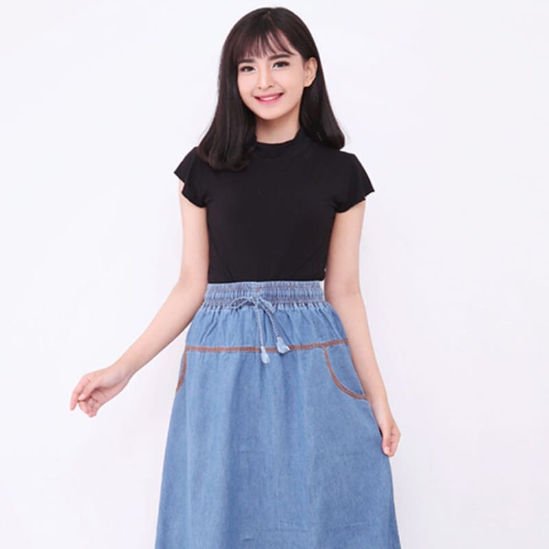 Rok Jeans Wanita Panjang Oversize Jeans Skirt Original - Rok Jeans JUMBO Pinggang Karet Premium - BEST SELLER ROK JEANS  WANITA DEWASA