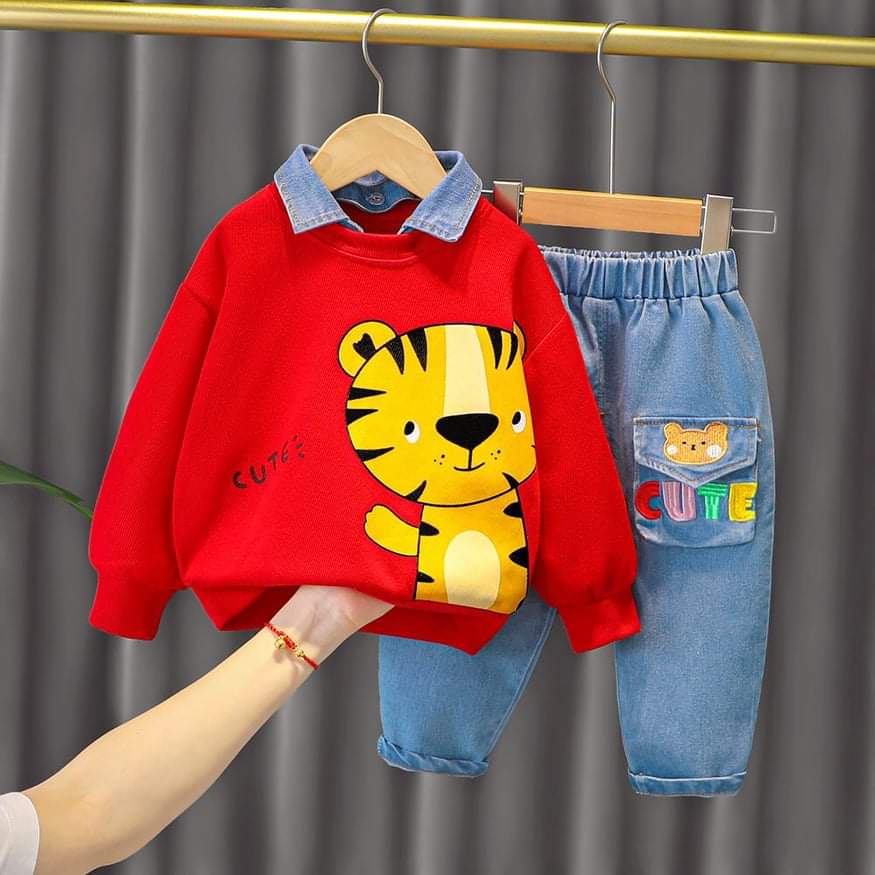 Baju Setelan Anak Laki Tiger Cute RED