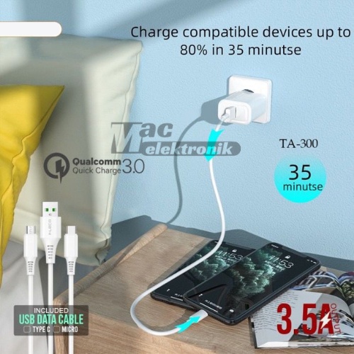 Adaptor HP Type-C Fast Charger Kepala 1 Port USB 18W Quick Charge QC 3.0 TA-300 Fast charging