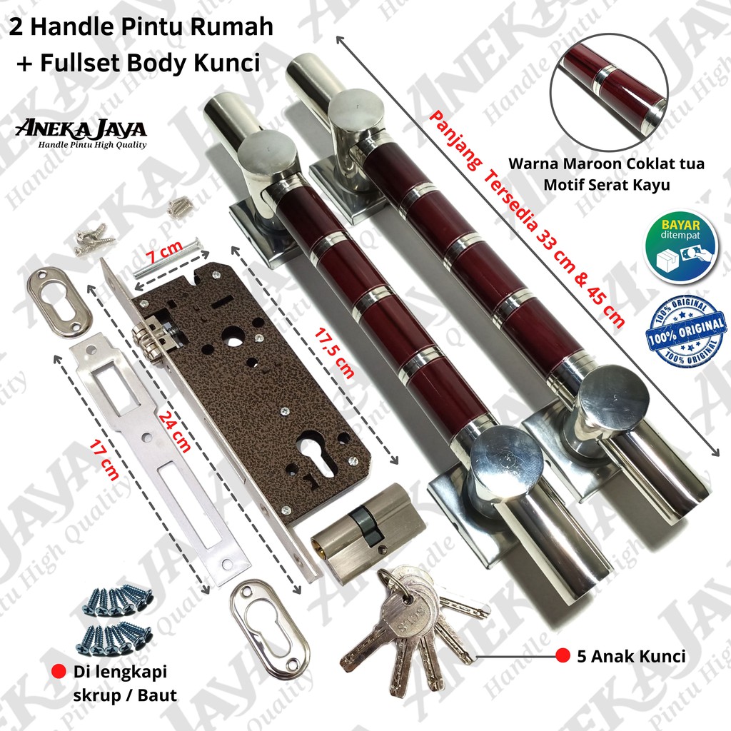 Handle set kunci panjang 33 cm &amp; 45 cm / Gagang Tarikan Pegangan pintu rumah mewah murah