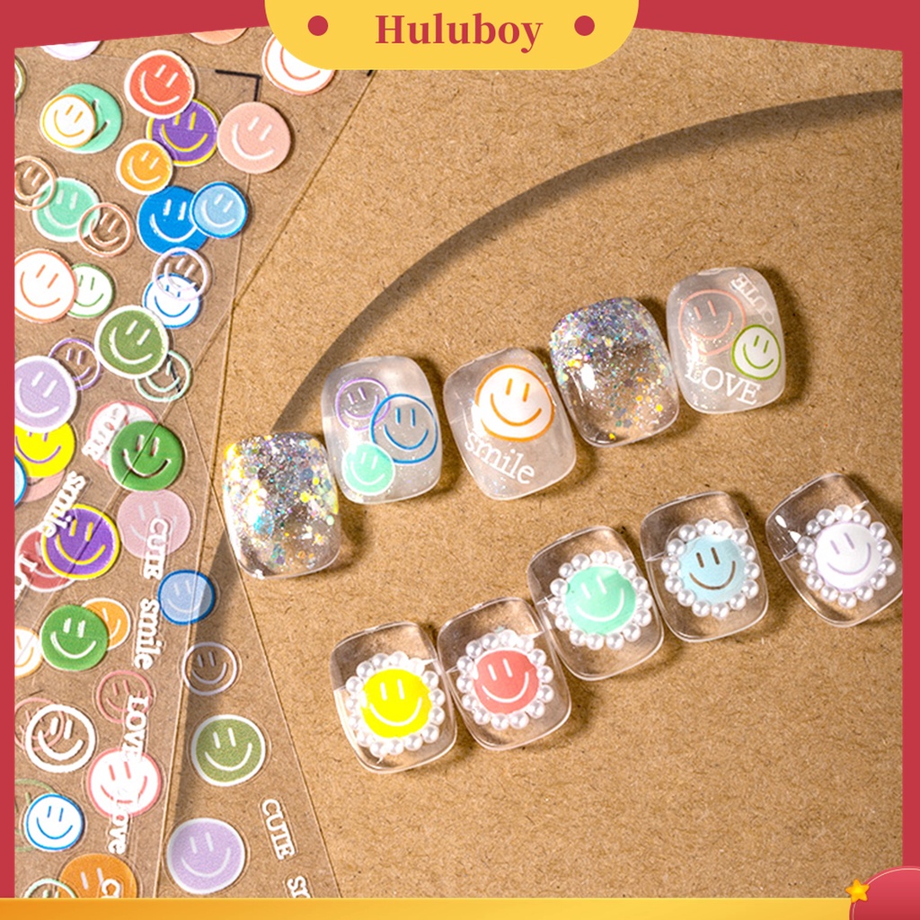 Huluboy Huluboy♡ Stiker Kuku Ultra Tipis Motif Smile / Bintang / Hati / Pelangi Untuk Manicure Wanita