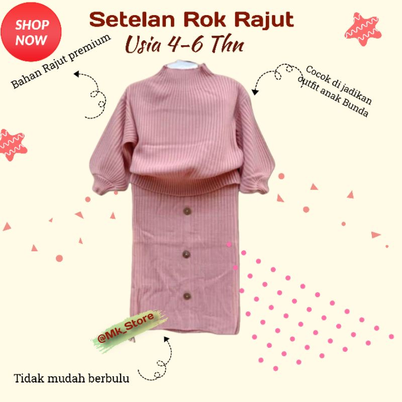 Setelan Rajut Baju Dan Rok Span Anak 4-6 Tahun Rajut Premium