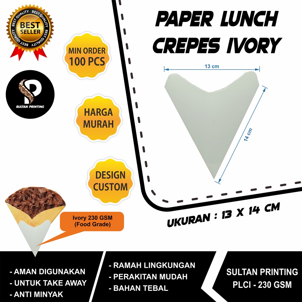 PAPER LUNCH CREPES IVORY (PUTIH)  / TEMPAT MAKAN CREPES / KEMASAN CREPES IVORY