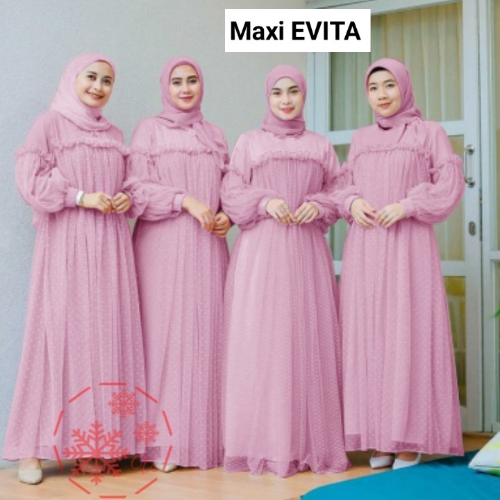 EVITA DOTTILE MAXI DRESS WANITA vV / BUSANA WANITA MUSLIM LD100CM