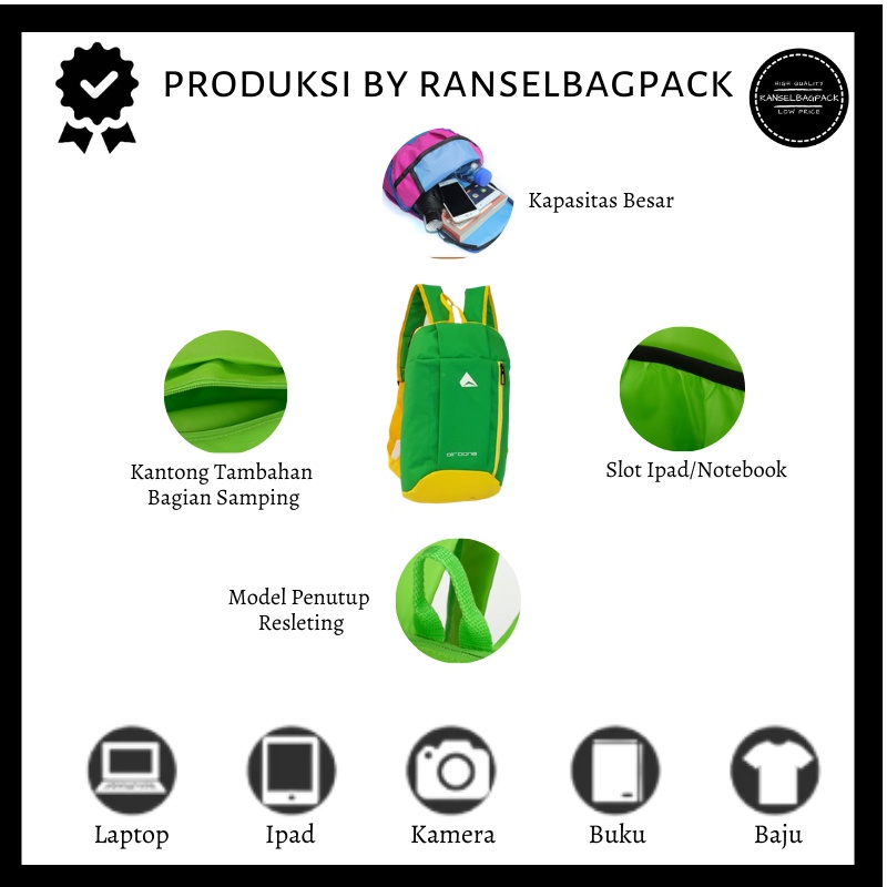 Tas Ransel Sepeda Backpack berukuran kecil Tas Pria Wanita Sekolah Jalan jalan