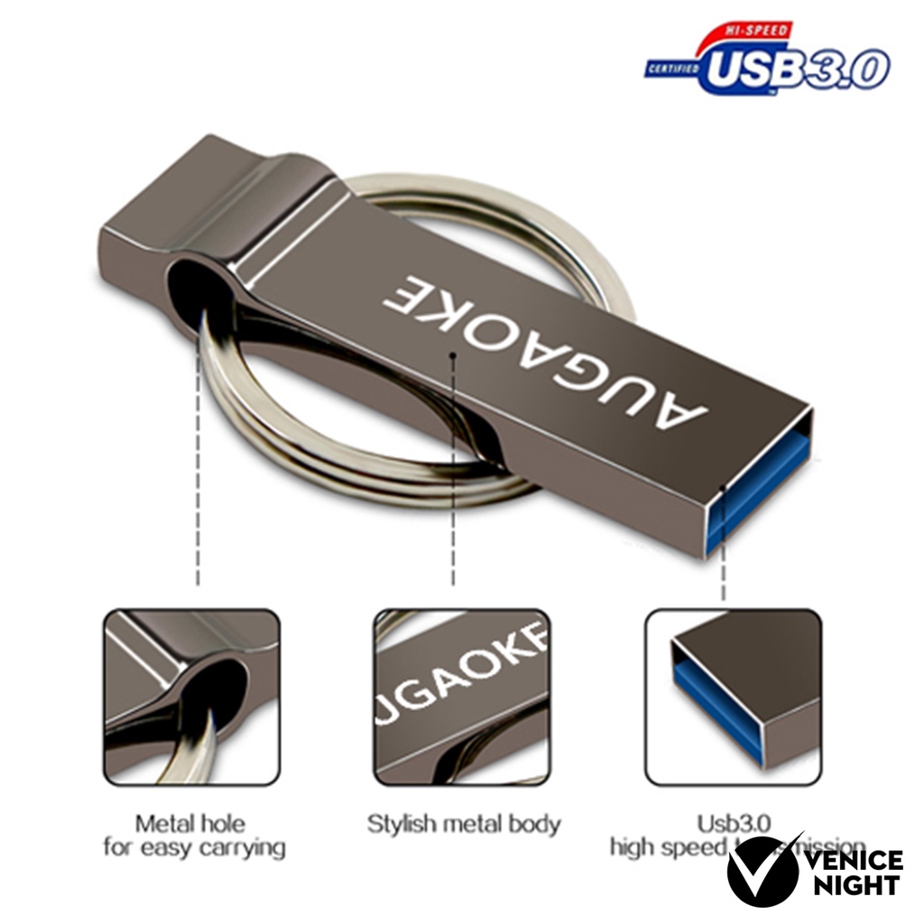 (SF) Augaoke 8 / 16 / 32 / 64 / 128GB Flash Disk USB Plug &amp; Play Portable Bahan Metal Untuk Komputer