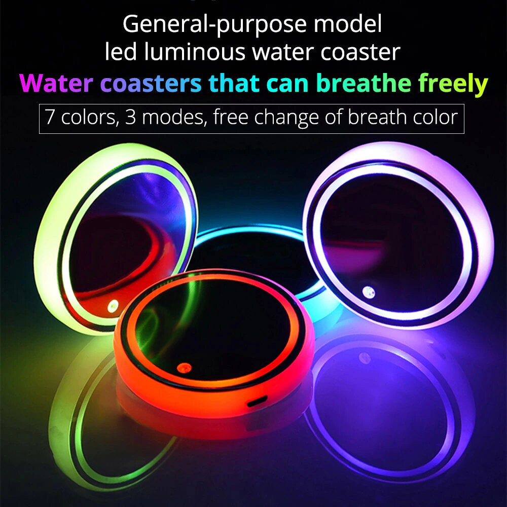 Tatakan Gelas Botol Cup Holder Mobil LED RGB Car Ambient Light Coaster Pad