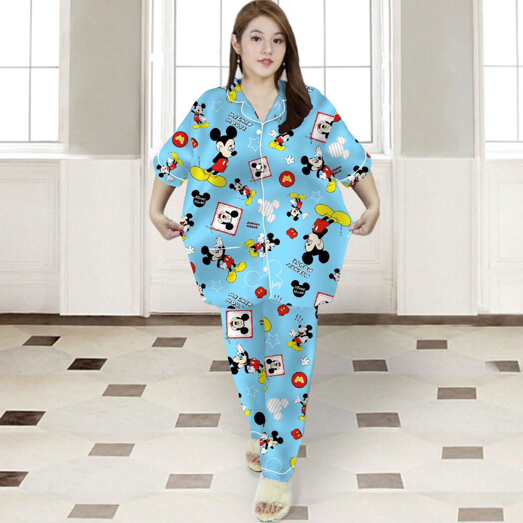 ISANNY PIYAMA SET SIZE.XXL/PIYAMA CP JUMBO KARAKTER/PIYAMA MURAH/PAKAIAN WANITA/REAL PICT-MIKEY MANIA BIRU