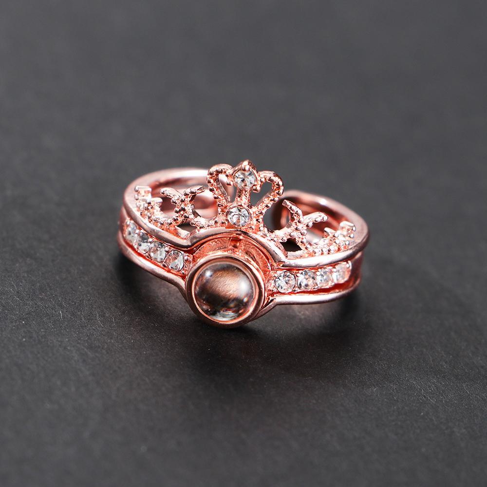 R-flower Projection Ring Adjustable Opening Rhinestone 100bahasa