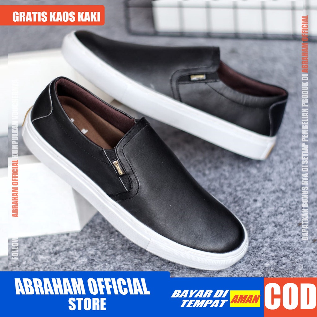 ABRHM x MITH Sepatu Slip on Casual Kulit Asli Kasual Slop Formal Anti Slip Pria Cowok