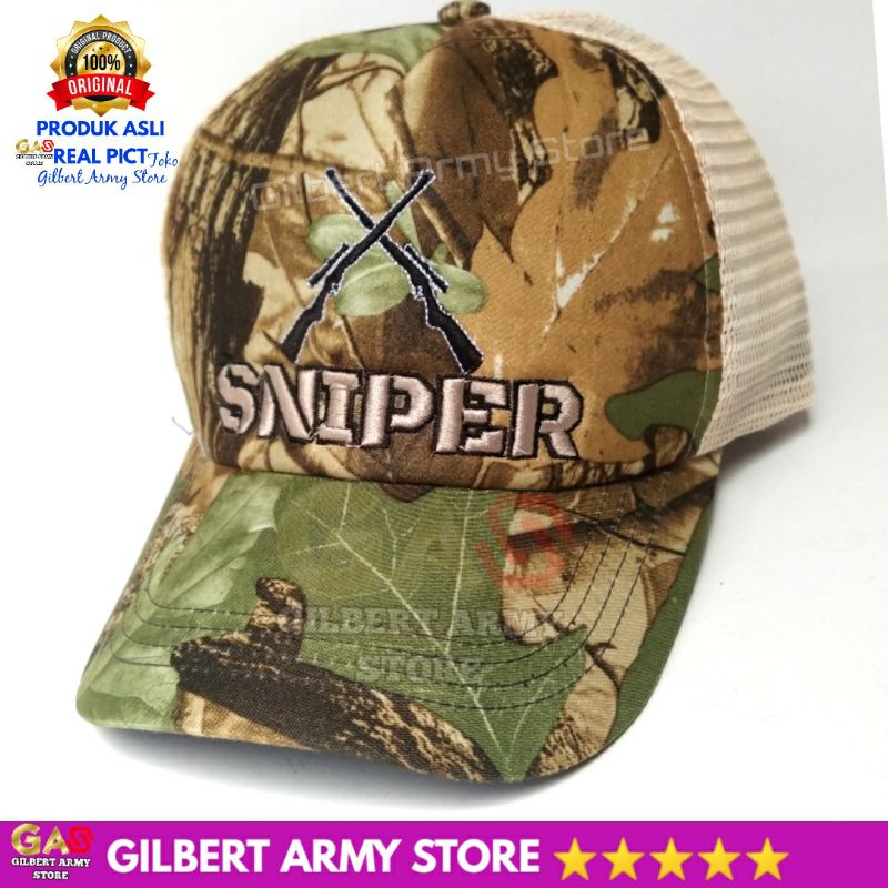 GILBERT ARMY STORE Topi Loreng Camo Sniper Variasi Jala Jaring Velcro Perekat Hat Pria Tactical Terbaru Murah Grosir Premium