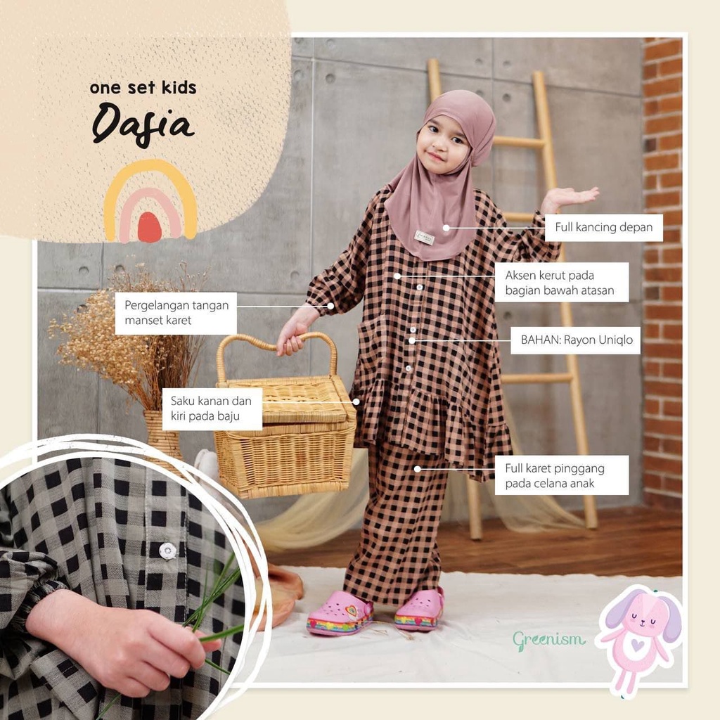 Greenism Dasia Baju Setelan Anak Perempuan Rayon Quality premium - One set Anak