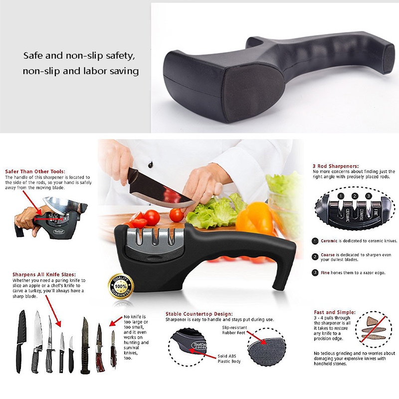 3 Tahap Asahan/Alat Asah Pisau/Pengasah Pisau Dapur/Alat Pengasah Pisau/Manual Knife Sharpener