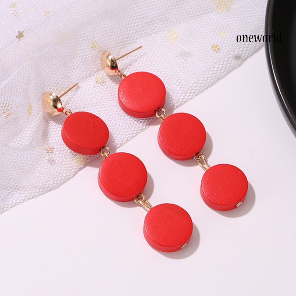 OW# Women Round Geometric Wooden Drop Dangle Ear Stud Earrings Fashion Jewelry Gift