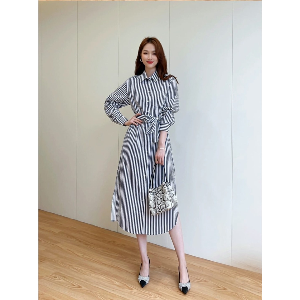 [MCFK] Dress Obibon / Maxi Dress Wanita / Dress Panjang Korea / Dress Salur / Dress Wanita