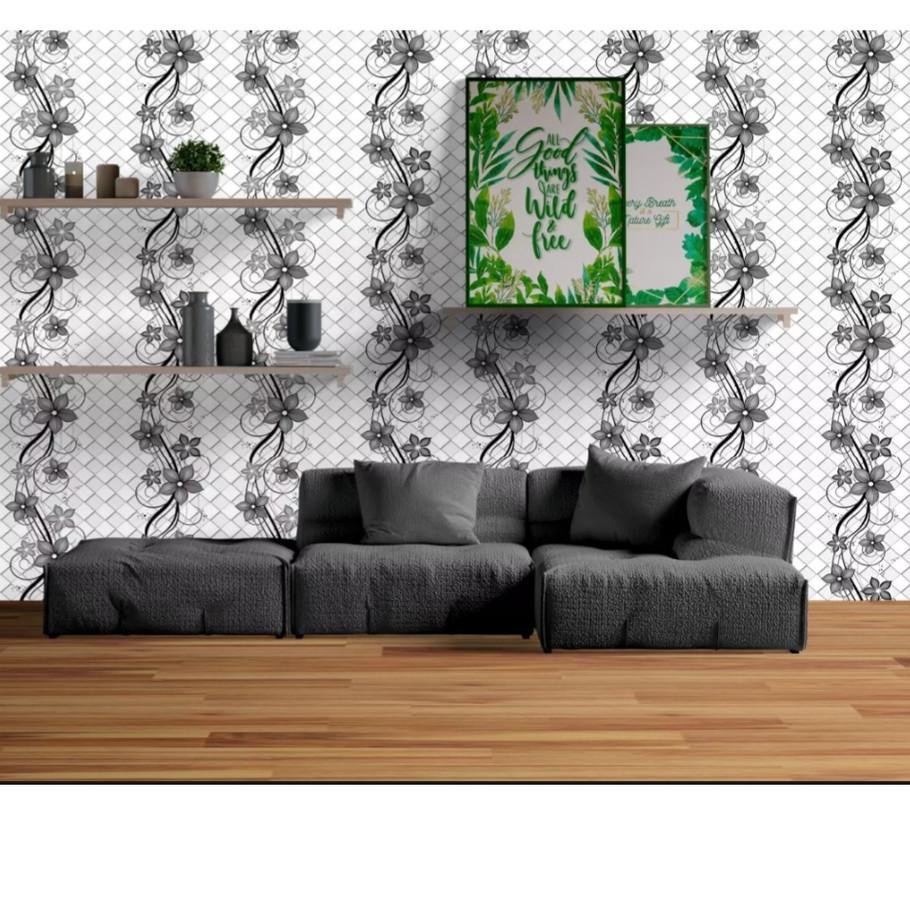 Wallpaper Dinding Bunga Hitam Diamond Walfaper Setiker Ruang Tamu Lobby Caffe Rumah Mewah Glamor cod