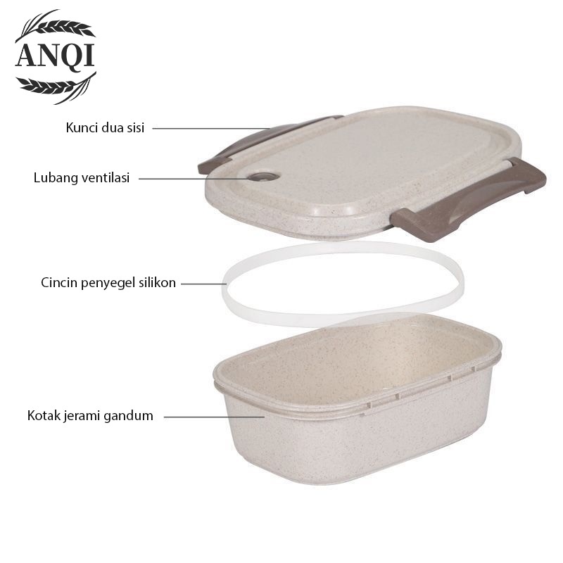 ANQI 1888 3 Pcs Set Kotak Makan Siang Bento Anti Tumpah Lunch Box Set Portable Free Cangkir VS-68