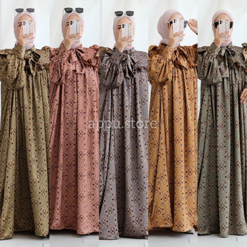Hijab Sisters Aklema Dress / Maxy Dress Wanita Muslim Kekinian Jumbo Satin Silk Premium Motif Print 