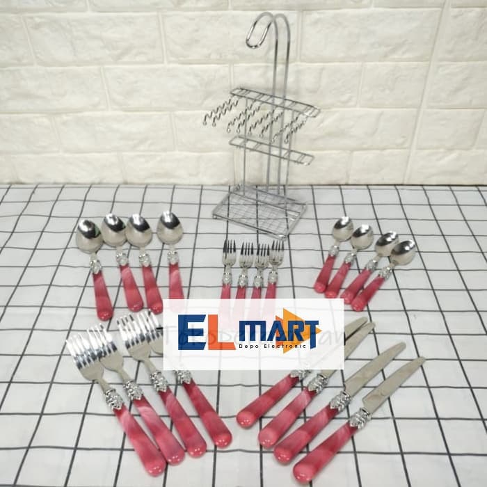 OXONE Sendok garpu pisau set 20pc + rak OX 9500 / cutlery set - Merah