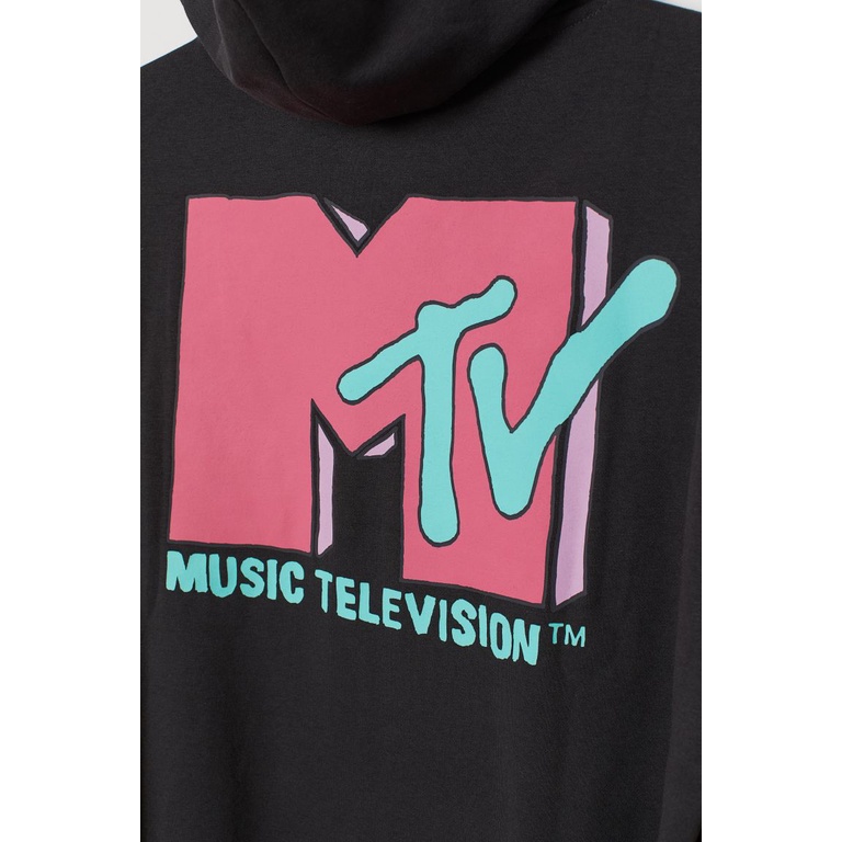 Hoodie H&amp;M MTV Black White Hoodie M TV HnM Original Full Tag