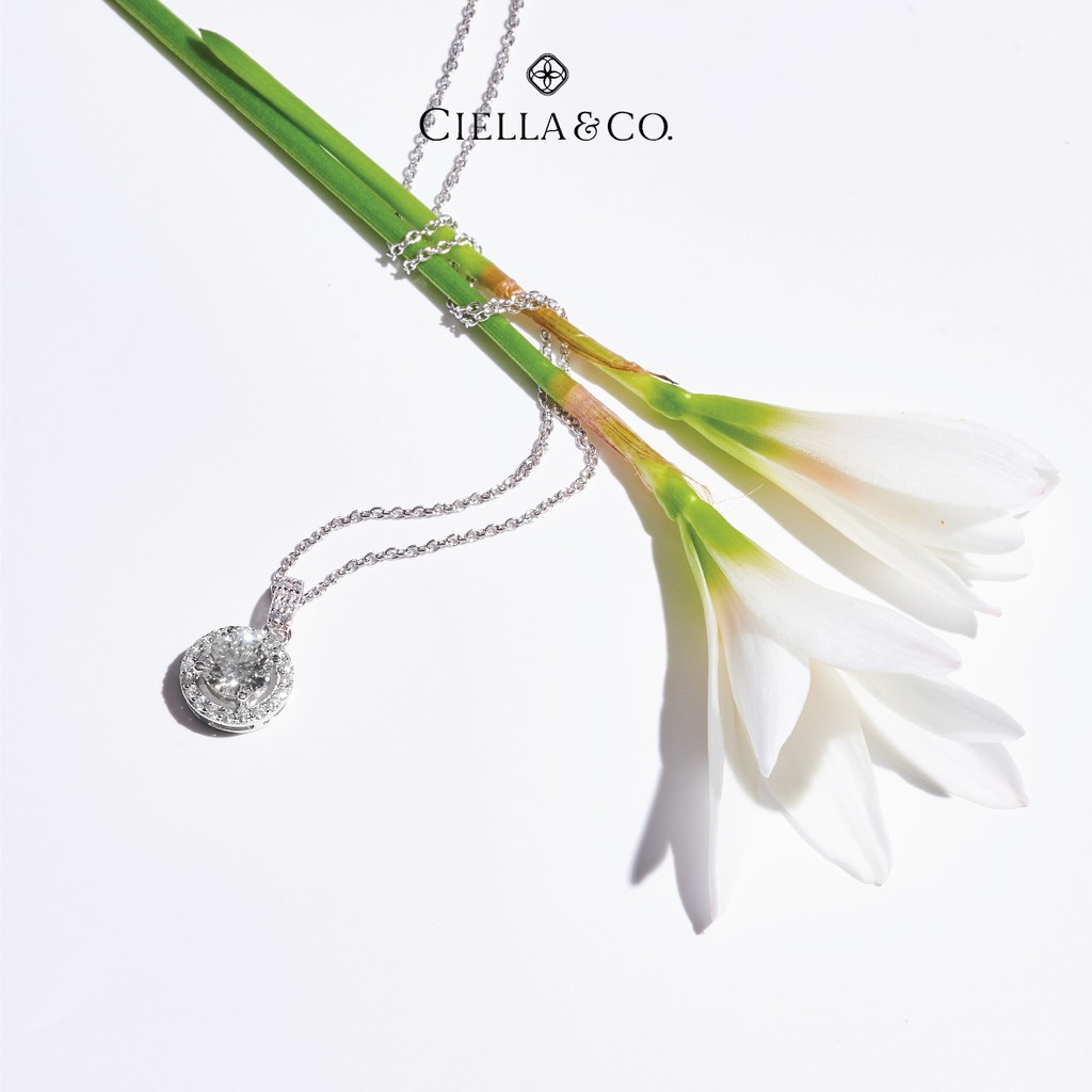 Ciella & Co - Signature Halo Emas Pendant Liontin Kalung Wanita Moissanite