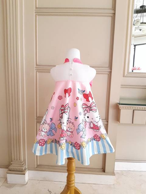 81098 HELLO KITTY RIBBON RED PINK BLUE / DRESS HELLOKITTY ANAK /GAUN PESTA ULANG TAHUN IMPORT KOREA