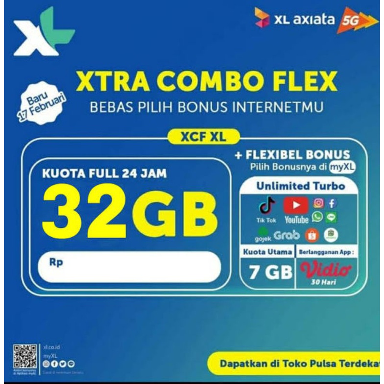 kartu kuota combo flex xl 32 gb unlimited turbo sudah aktif