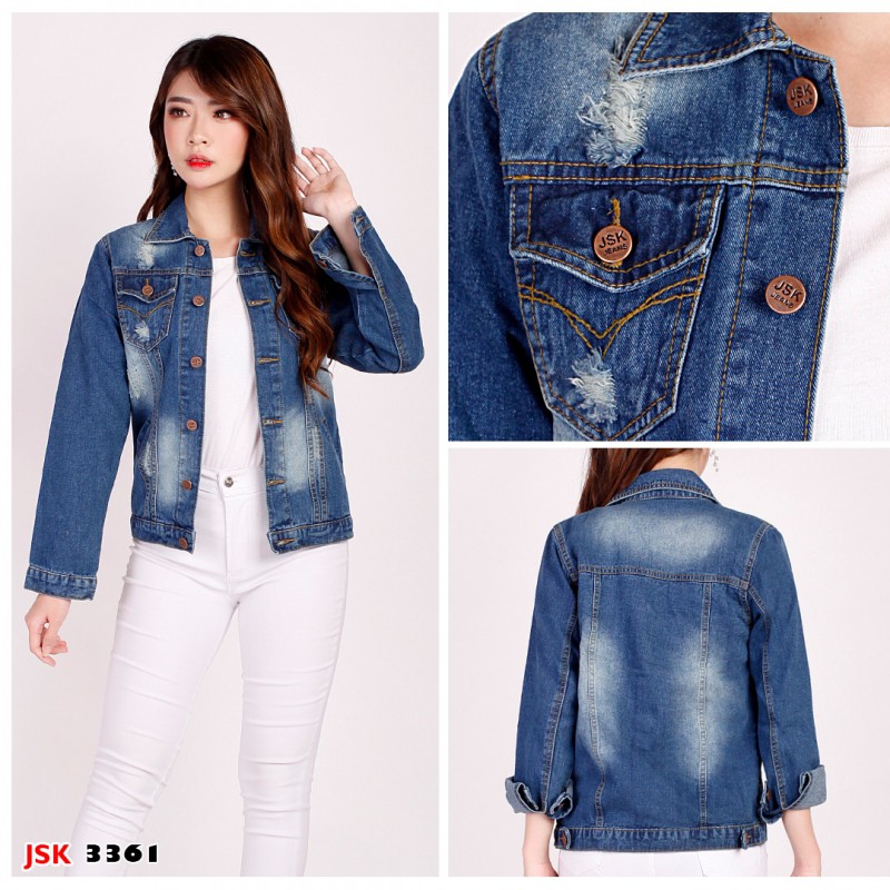 Jaket Jeans Sobek Ripped Denim Wanita Oversize JSK
