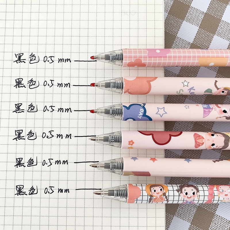 6 Pcs 0.5mm Japanese Cartoon Series Black Ink Retractable Gel Pen Set Bullet Head Ball Pen