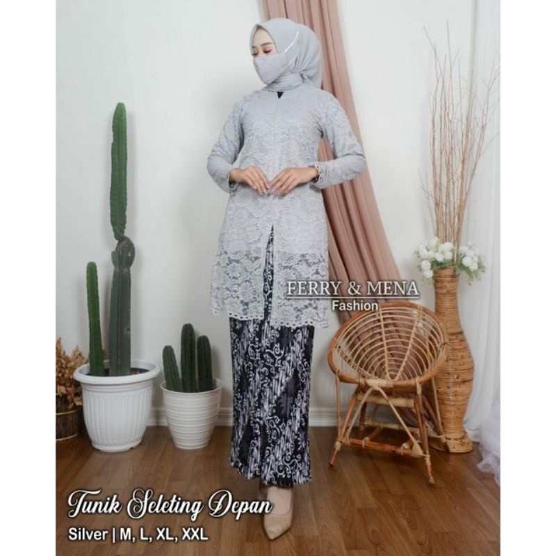 SETELAN TUNIK BROKAT/SETELEN TUNIK SLETING DEPAN/TUNIK MODERN/TUNIK PESTA