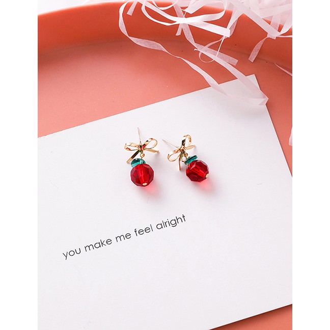 LRC Anting Tusuk Fashion Short Red Fruit Tassel Earrings F73338