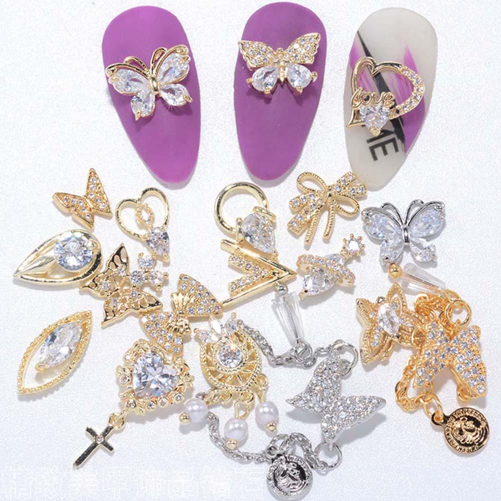 Agustina Butterfly Nail Rhinestones Emas DIY Butterfly Diamond Manicure Tools Rantai Liontin Kristal