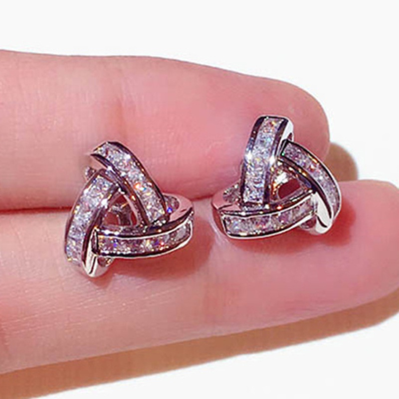 Anting Tusuk Sterling Silver 925 Hias Berlian Mewah Untuk Wanita / Tunangan / Pernikahan