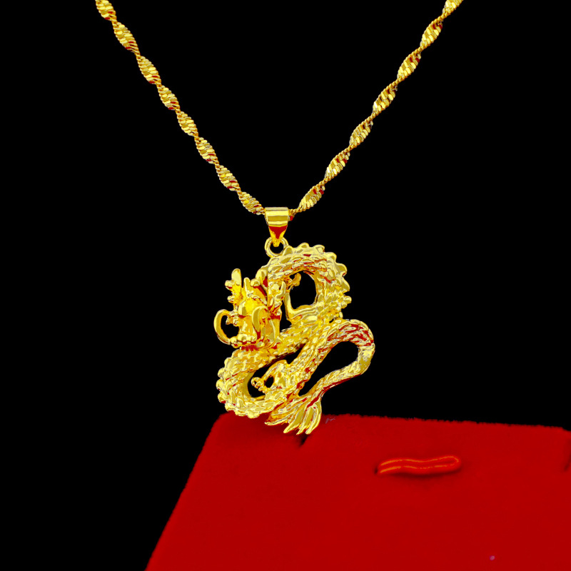 Kalung Rantai Dengan Liontin Naga Bangkok Warna Emas Untuk Wanita