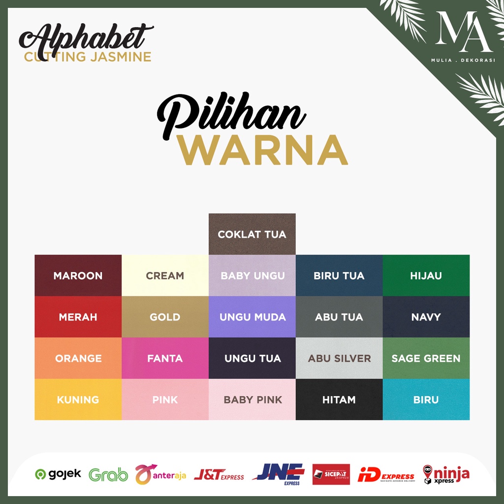 Tulisan Inisial Nama Custom Warna Hiasan Dinding Dekorasi Kamar Lamaran Nikahan Ulang Tahun Tasyakuran Kertas Karton Jasmine