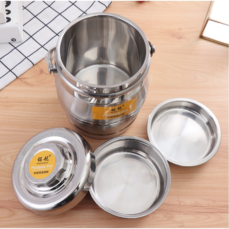 Insulation Barrel 2 Tingkat Stainless Steel  Isolasi Barel Bento  Pot Box Makanan Tetap Hangat Termos Bekal Makanan Tenteng Tangan