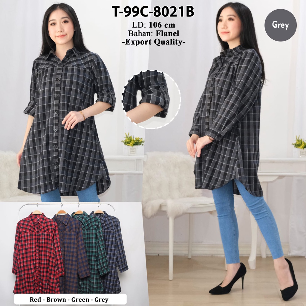 Clachella Baju Tunik Kemeja Motif Kotak-kotak, Baju Atasan Wanita T99C8021B