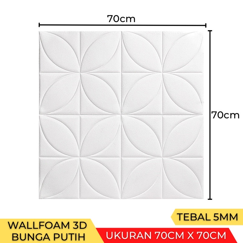(Tebal 5mm- 6mm) Wallpaper Stiker Dinding 3D Foam Wallfoam Motif Batik Bata 70cm x 77cm-Bunga Putih 5mm