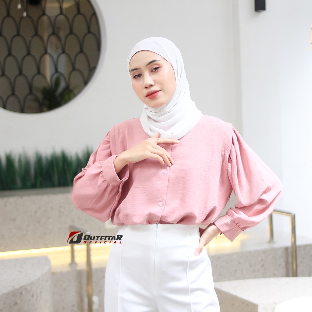 Kemeja Wanita Oversize Lesley River Blouse Oneck Longsleeve Hight Quality Premium