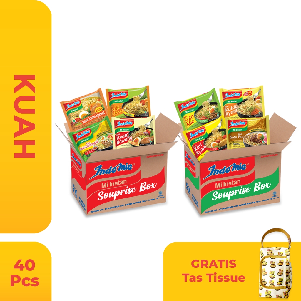 

1 Dus isi 40 Pcs - Indomie Souprise Box + FREE Tas Tissue