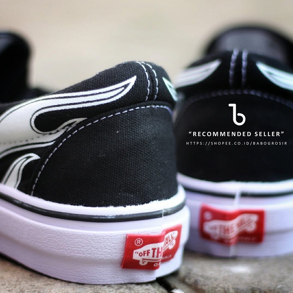 PROMO Sepatu Slip On Pria dan Wanita | Vans Slip On Flame Black White TOP Premium, Kualitas Original Harga Murah