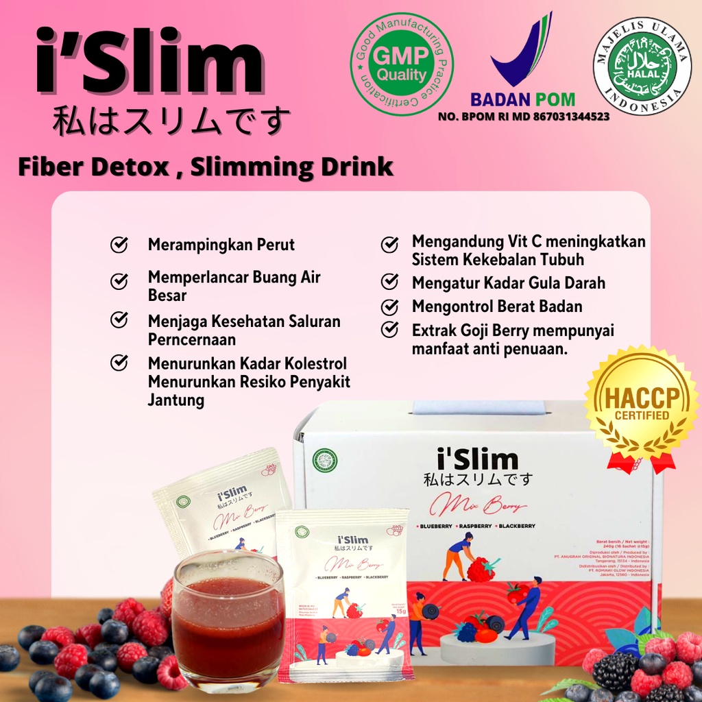 i Slim minuman pelangsing detox sehat sudah BPOM isi 16 sachet